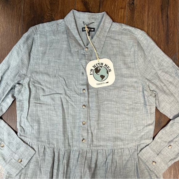 🆕 Toad & Co Reform Tiered Dress with pockets in Blue Slate Spacedye SZ LG - Picture 3 of 7